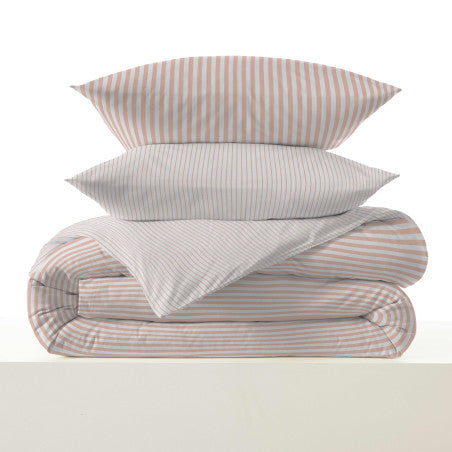 Pack Complet Housse de couette  Imprimé 140 x 200 cm - Drap housse 90 x 190 cm - 100% coton / 57 fils/cm² - PALERME BLUSH
