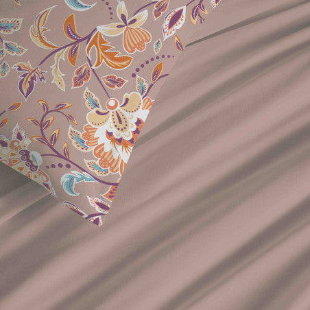 Pack Complet Housse de couette Imprimé 220 x 240 cm - Drap housse 140 x 190 cm - 100% coton / 57 fils/cm² - BERGAME NUDE