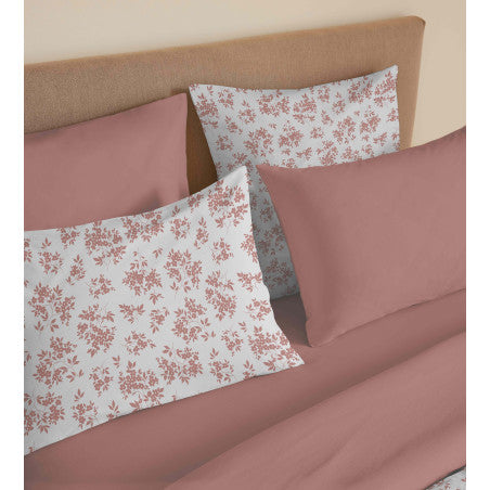Pack Complet Housse de couette Imprimé 220 x 240 cm - Drap housse 140 x 190 cm - 100% coton / 57 fils/cm²- ELOISE ABRICOT