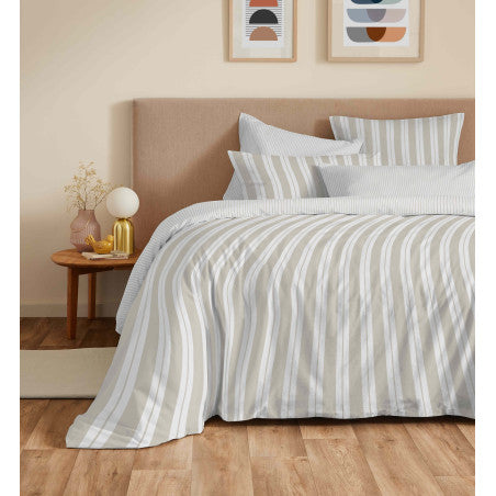 Pack Complet Housse de couette Imprimé 220 x 240 cm - Drap housse 140 x 190 cm - 100% coton / 57 fils/cm²- FLORENCE NATURE