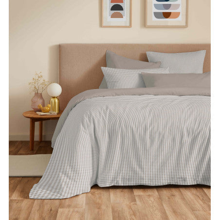 Pack Complet Housse de couette Imprimé 220 x 240 cm - Drap housse 140 x 190 cm - 100% coton / 57 fils/cm²- GABRIELLE NATUREL