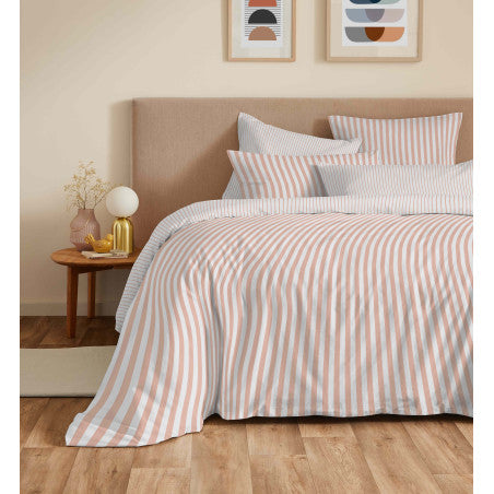 Pack Complet Housse de couette Imprimé 220 x 240 cm - Drap housse 140 x 190 cm - 100% coton / 57 fils/cm²- PALERME BLUSH