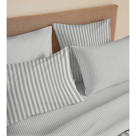 Pack Complet Housse de couette Imprimé 220 x 240 cm - Drap housse 140 x 190 cm - 100% coton / 57 fils/cm²- PALERME EUCALYPTUS