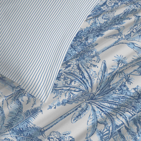 Pack Complet Housse de couette Imprimé 220 x 240 cm - Drap housse 160 x 200 cm - 100% coton / 57 fils/cm²- ADAMA AZUR