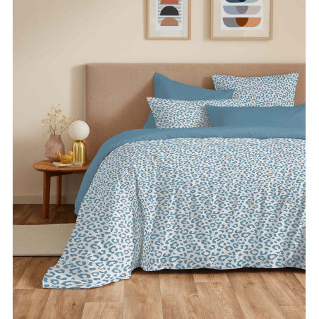 Pack Complet Housse de couette Imprimé 220 x 240 cm - Drap housse 160 x 200 cm - 100% coton / 57 fils/cm² - DIANA BLEU