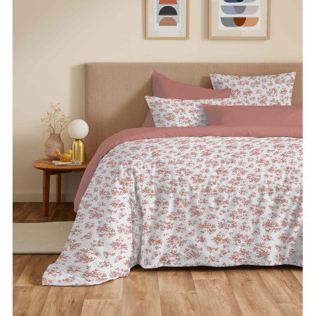Pack Complet Housse de couette Imprimé 220 x 240 cm - Drap housse 160 x 200 cm - 100% coton / 57 fils/cm²- ELOISE ABRICOT