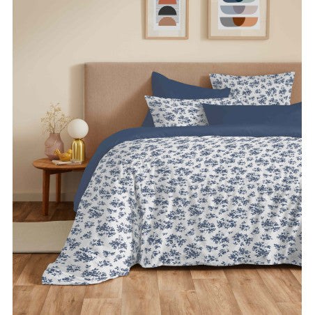 Pack Complet Housse de couette Imprimé 220 x 240 cm - Drap housse 160 x 200 cm - 100% coton / 57 fils/cm²- ELOISE BLEU
