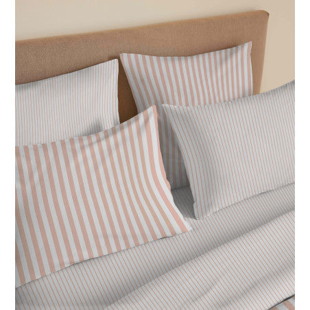 Pack Complet Housse de couette Imprimé 220 x 240 cm - Drap housse 160 x 200 cm - 100% coton / 57 fils/cm²- PALERME BLUSH