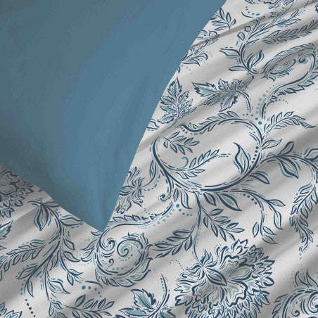 Pack Complet Housse de couette Imprimé 220 x 240 cm - Drap housse 160 x 200 cm - 100% coton / 57 fils/cm²- SALMA BLEU