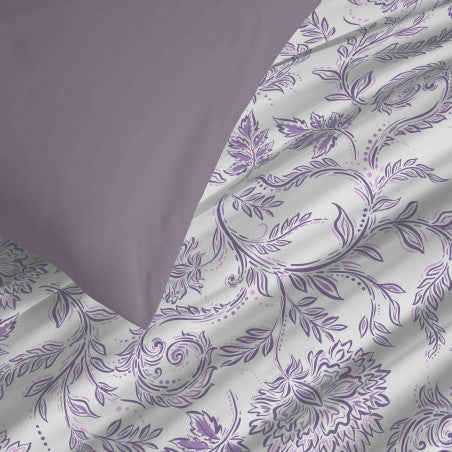 Pack Complet Housse de couette Imprimé 220 x 240 cm - Drap housse 160 x 200 cm - 100% coton / 57 fils/cm²- SALMA LAVANDE