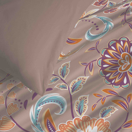 Pack Complet Housse de couette Imprimé 240 x 260 cm - Drap housse 180 x 200 cm King Size - 100% coton / 57 fils/cm²- BERGAME NUDE