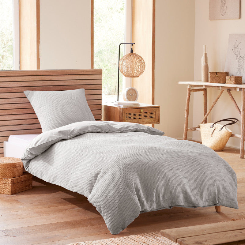 Pack 2 Pièces Housse de couette 140x200cm + 1 taie d'oreiller 65X65cm- - nid d'abeille - Perle