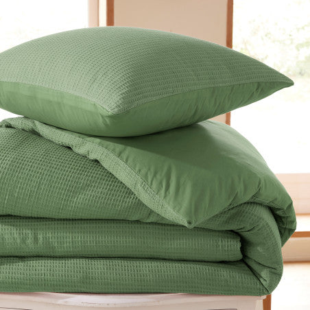Pack 2 Pièces Housse de couette 140x200cm + 1 taie d'oreiller 65X65cm - nid d'abeille - Olive