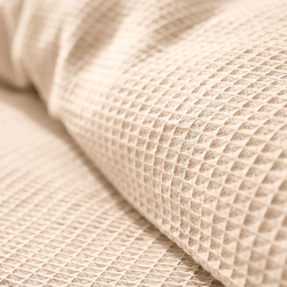 Pack 2 Pièces Housse de couette  140x200cm + 1 taie d'oreiller 65X65cm  - nid d'abeille - Naturel