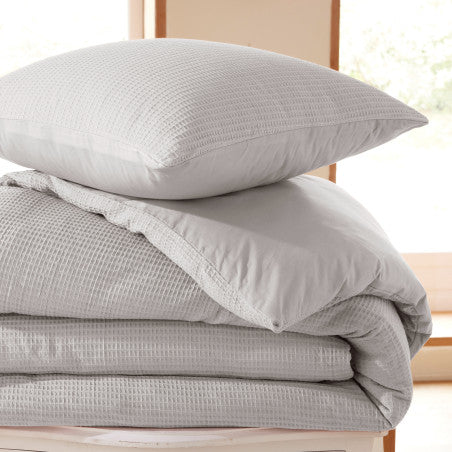 Pack 3 Pièces Housse de couette 240x220cm + 2 taies d'oreiller 65X65cm - nid d'abeille - Perle