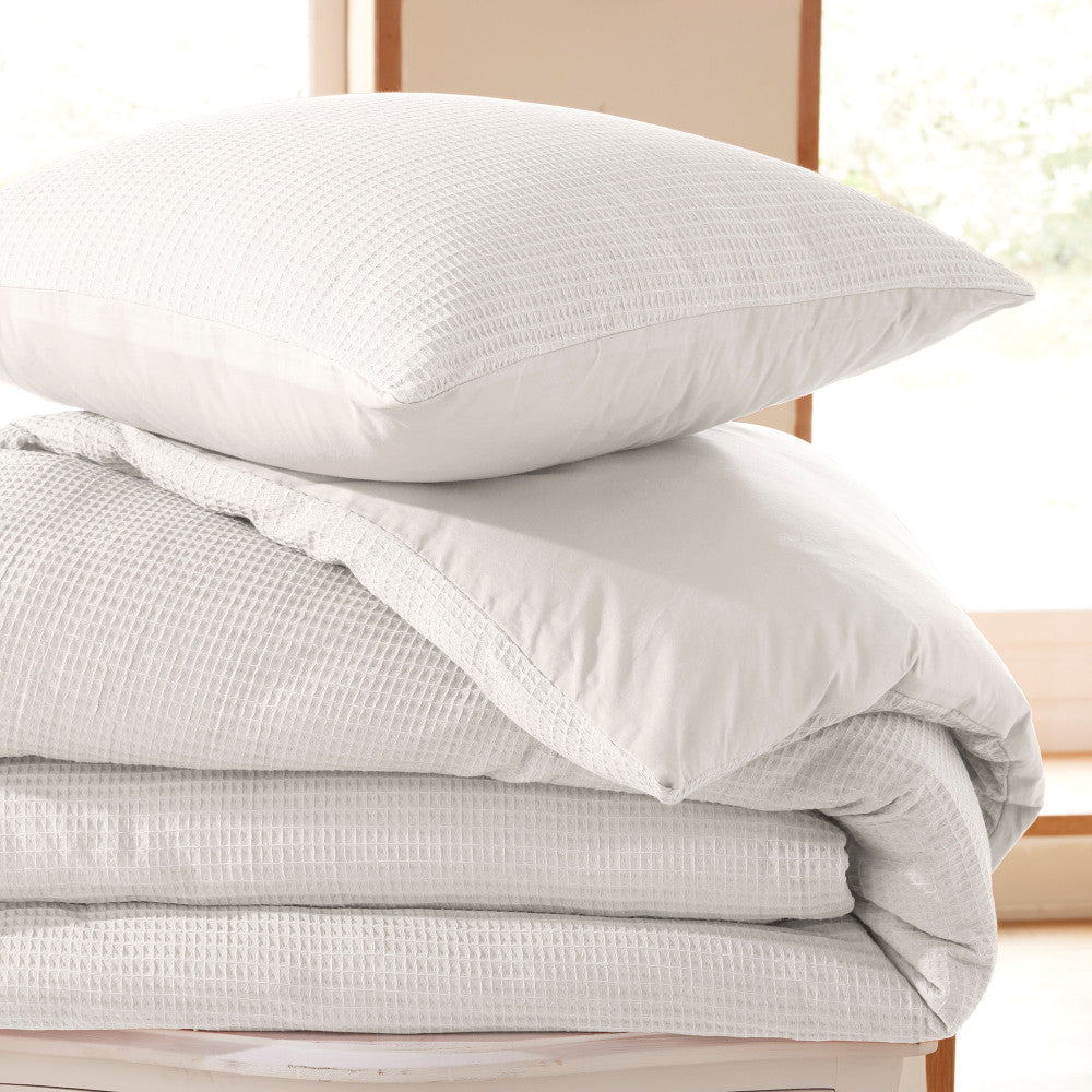 Pack 3 Pièces Housse de couette 240x220cm + 2 taies d'oreiller 65X65cm - nid d'abeille - Neige