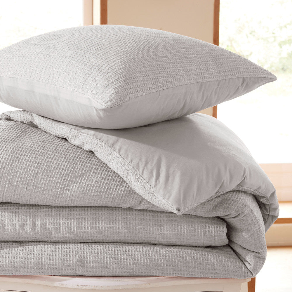 Pack 3 Pièces Housse de couette 260x240cm + 2 taies d'oreiller 65X65cm - nid d'abeille - Perle