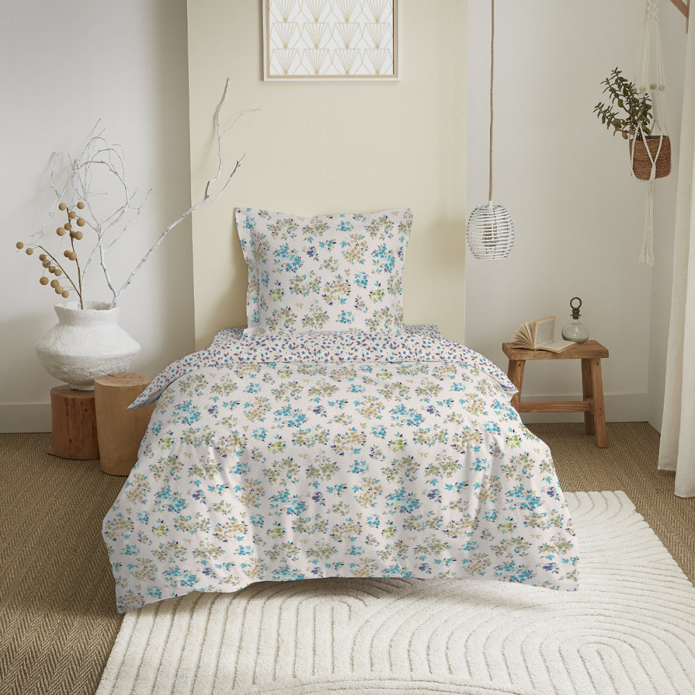 Pack 3 Pièces Housse de couette réversible 140 x 200 cm - 2 Pièces 100% Coton - Tanya cyan
