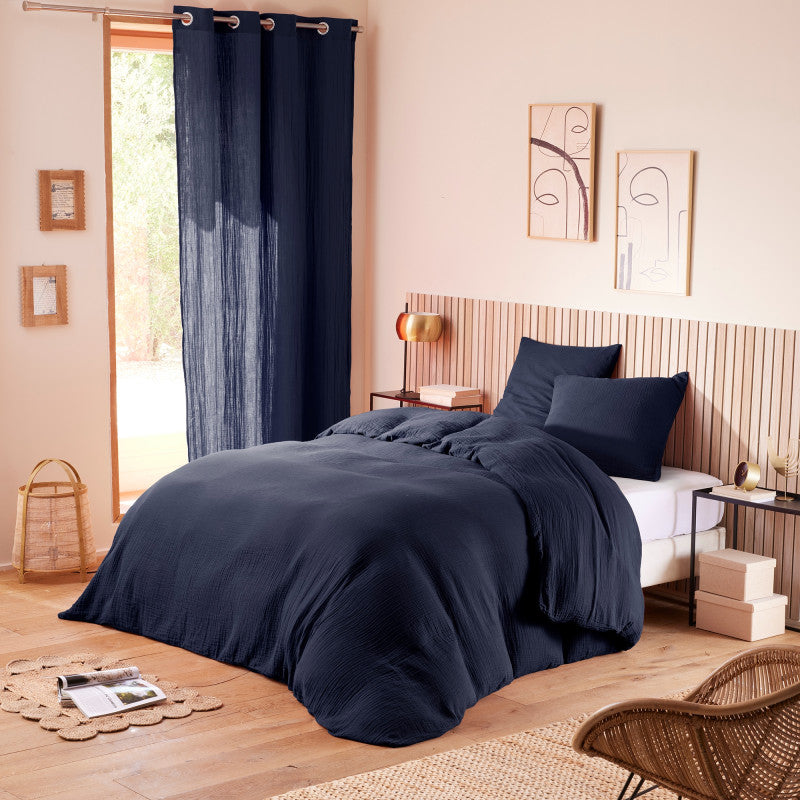 Parure de Draps 4 Pièces Dh 160 Gaze de Coton Bleu nuit