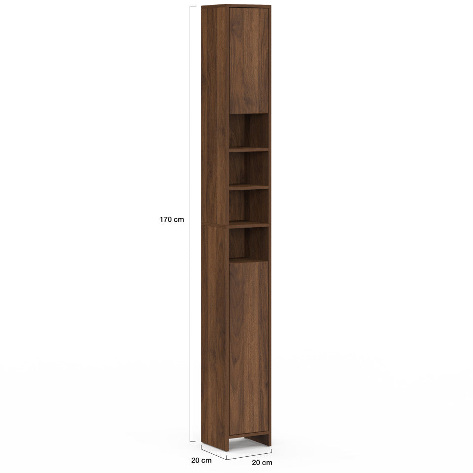 Colonne salle de bain Tom effet noyer 2 portes 4 niches