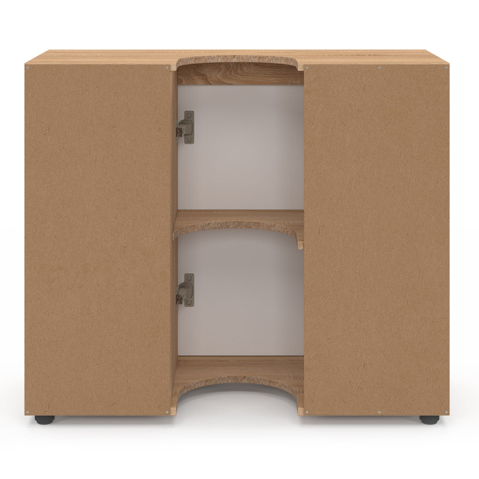 Meuble sous vasque Tom effet hêtre placards blancs