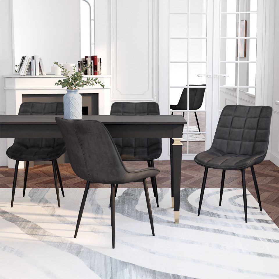 Chaises Melinda en velours matelassé gris foncé et pieds dorés - lot de 4