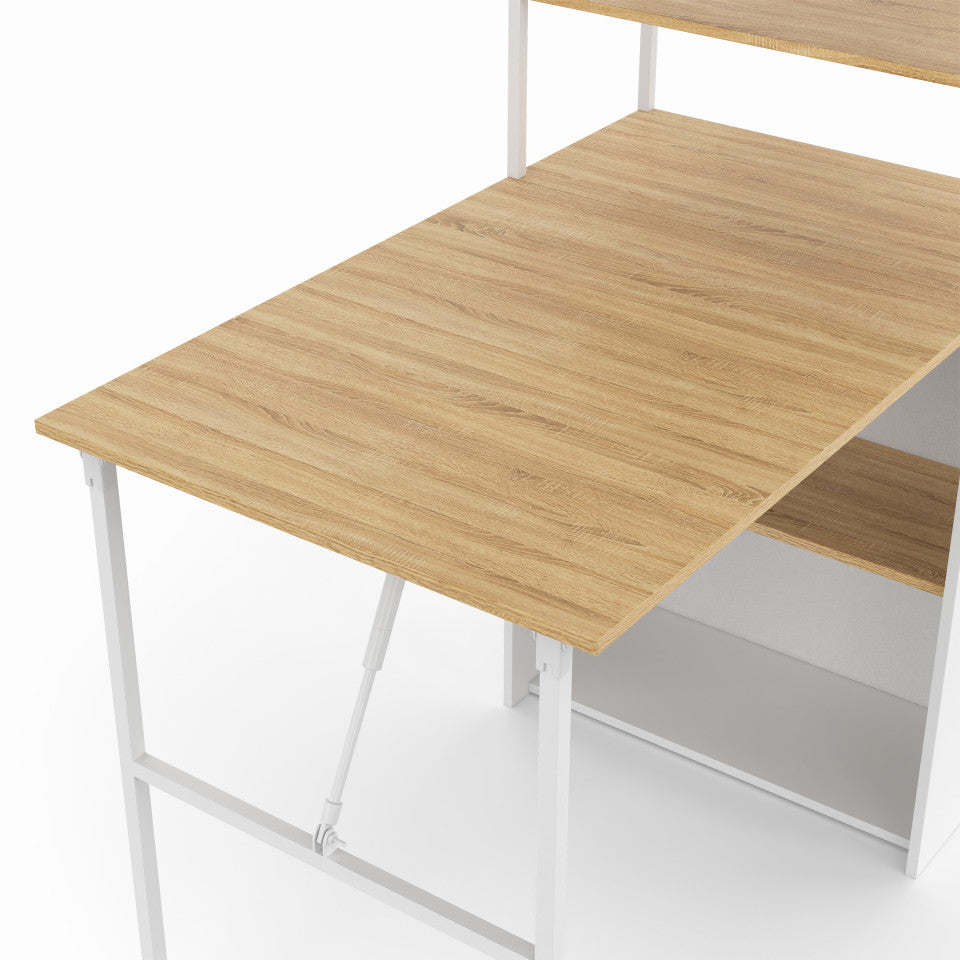 Bureau bibliothèque 2 en 1 pliable Raya blanc et bois