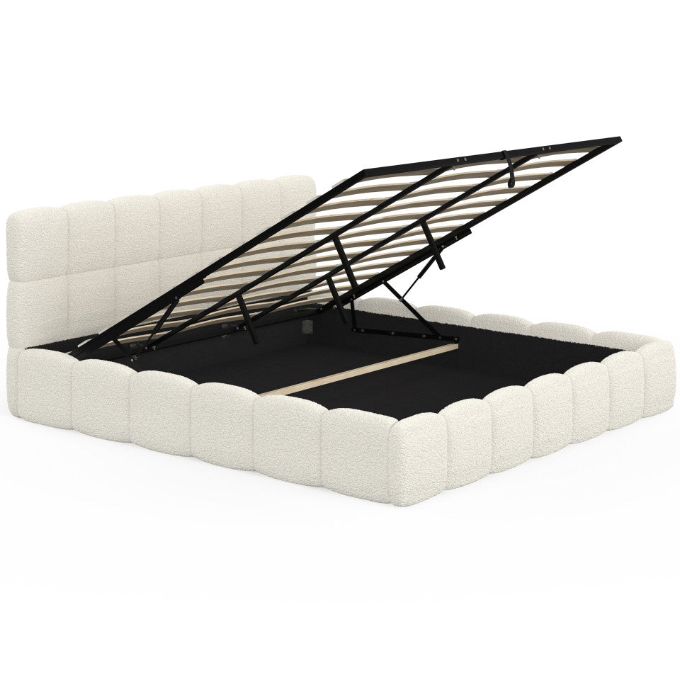 Lit coffre Bubble 180x200cm bouclette blanche