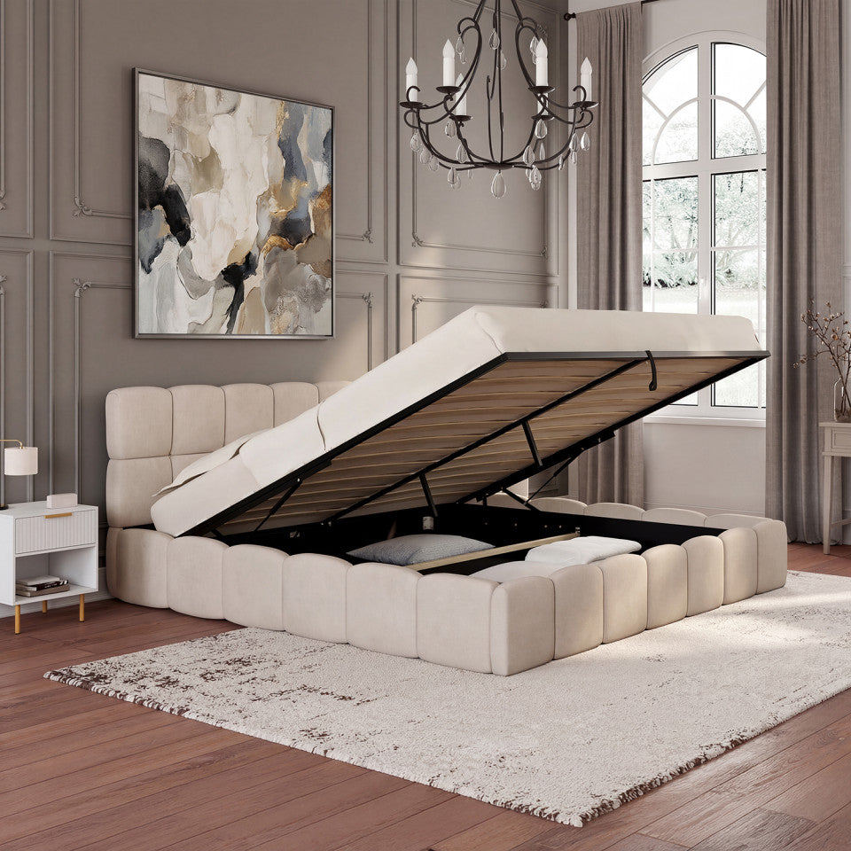 Lit coffre Bubble 180x200cm velours beige
