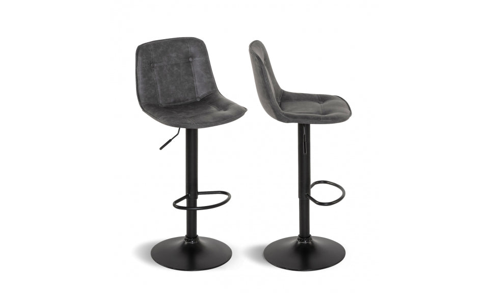 Tabourets de bar Brooklyn assise effet cuir vieilli gris et pieds métal - lot de 2