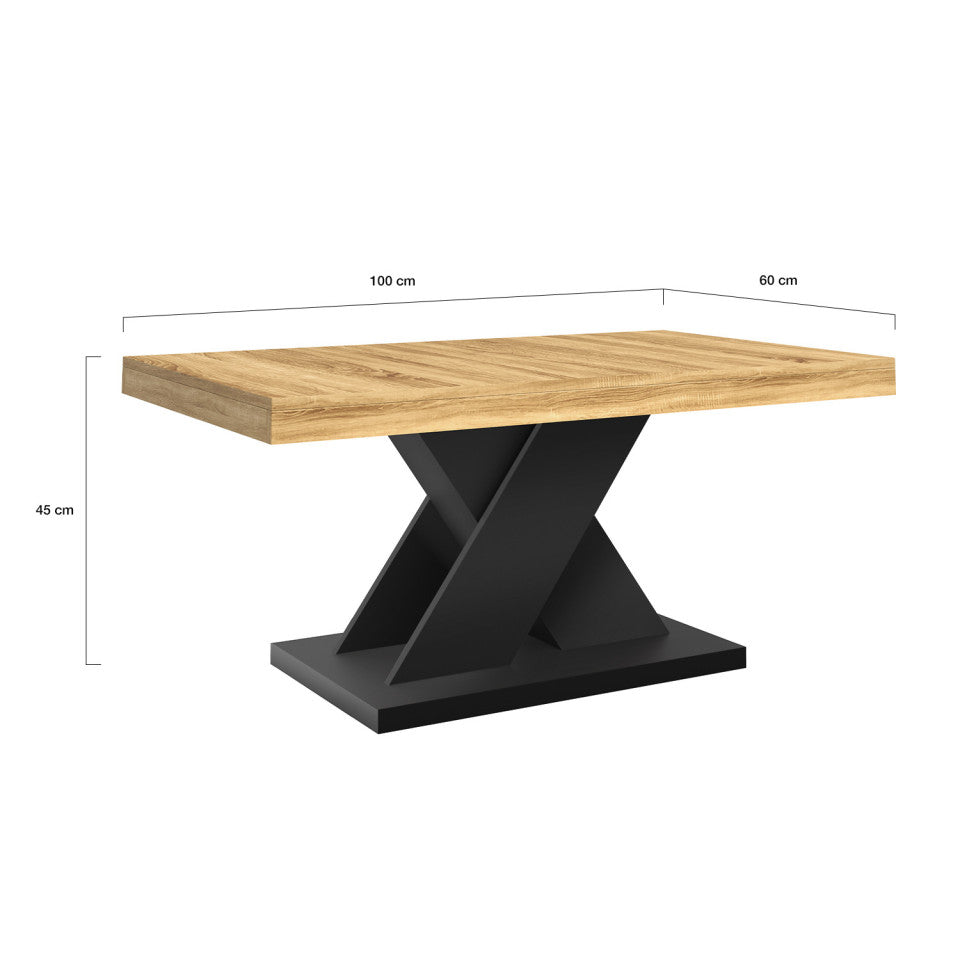 Table basse Alexia pieds croisés bois et noir L100cm