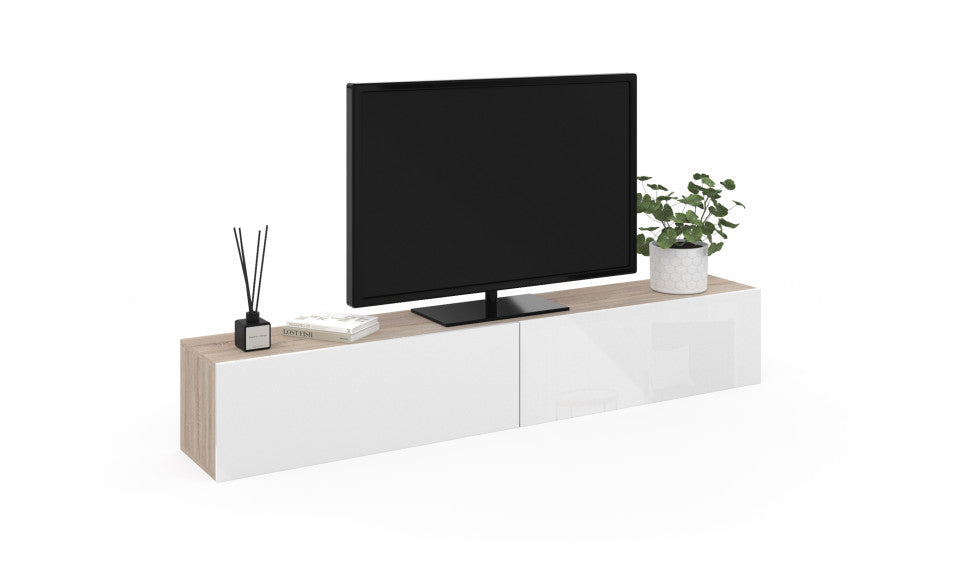 Meuble TV suspendu Michigan bois et blanc L180cm