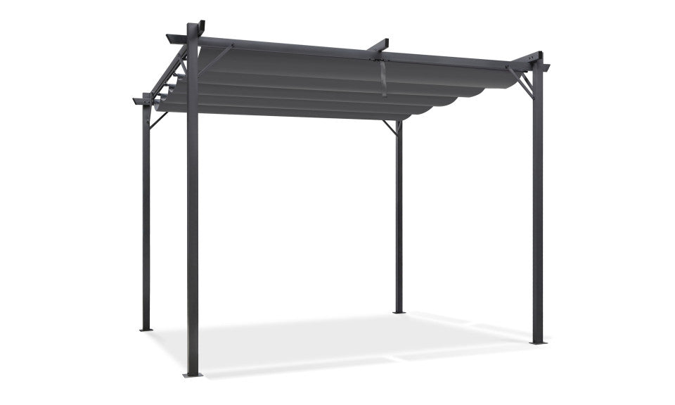 Pergola Marina 3x4m toit rétractable avec 4 stores intégrés gris