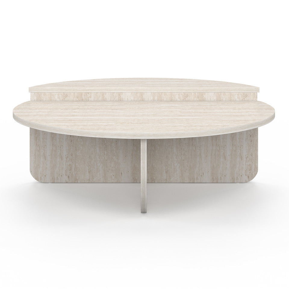 Tables basses rondes asymétriques effet travertin