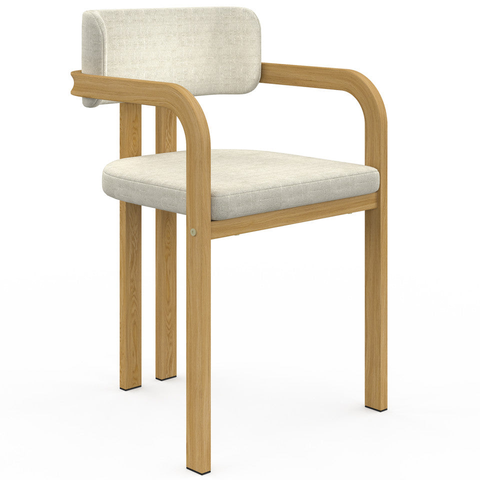 Chaises Elsa avec accoudoirs tissu beige pieds effet bois - lot de 4
