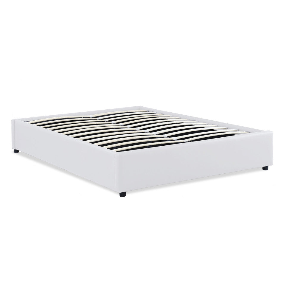 Lit coffre Otto en similicuir blanc avec sommier 140x190cm