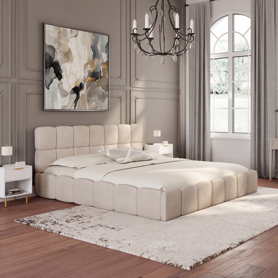Lit coffre Bubble 180x200cm velours beige