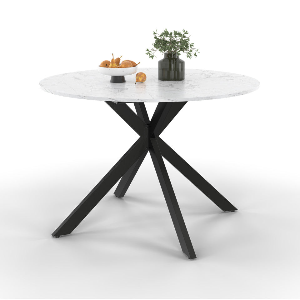 Table à manger ronde extensible Soline effet marbre blanc et noir Ø110-150cm