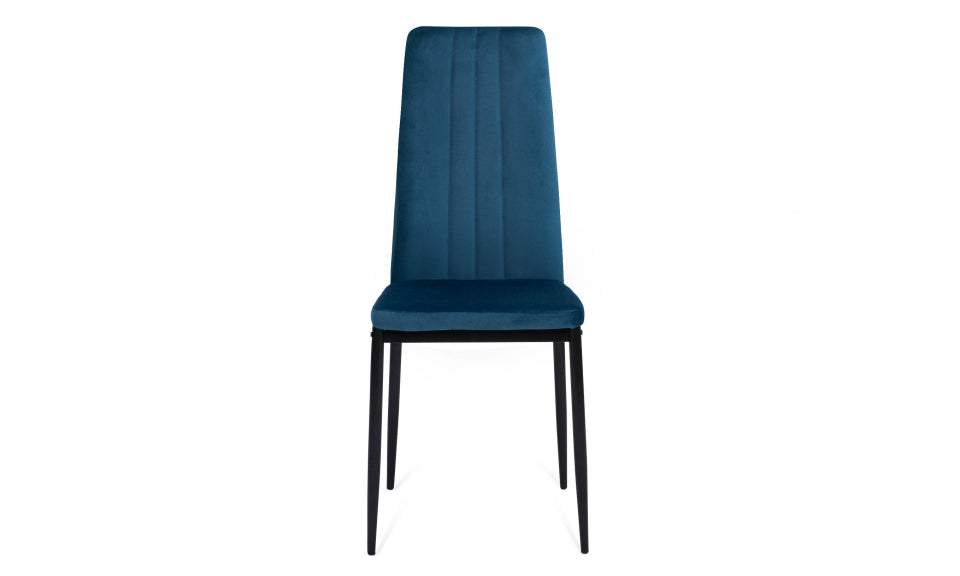 Chaises Jade en velours bleu et pieds noirs - lot de 4