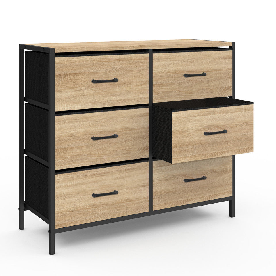 Commode Iris 6 tiroirs en bois et tissu
