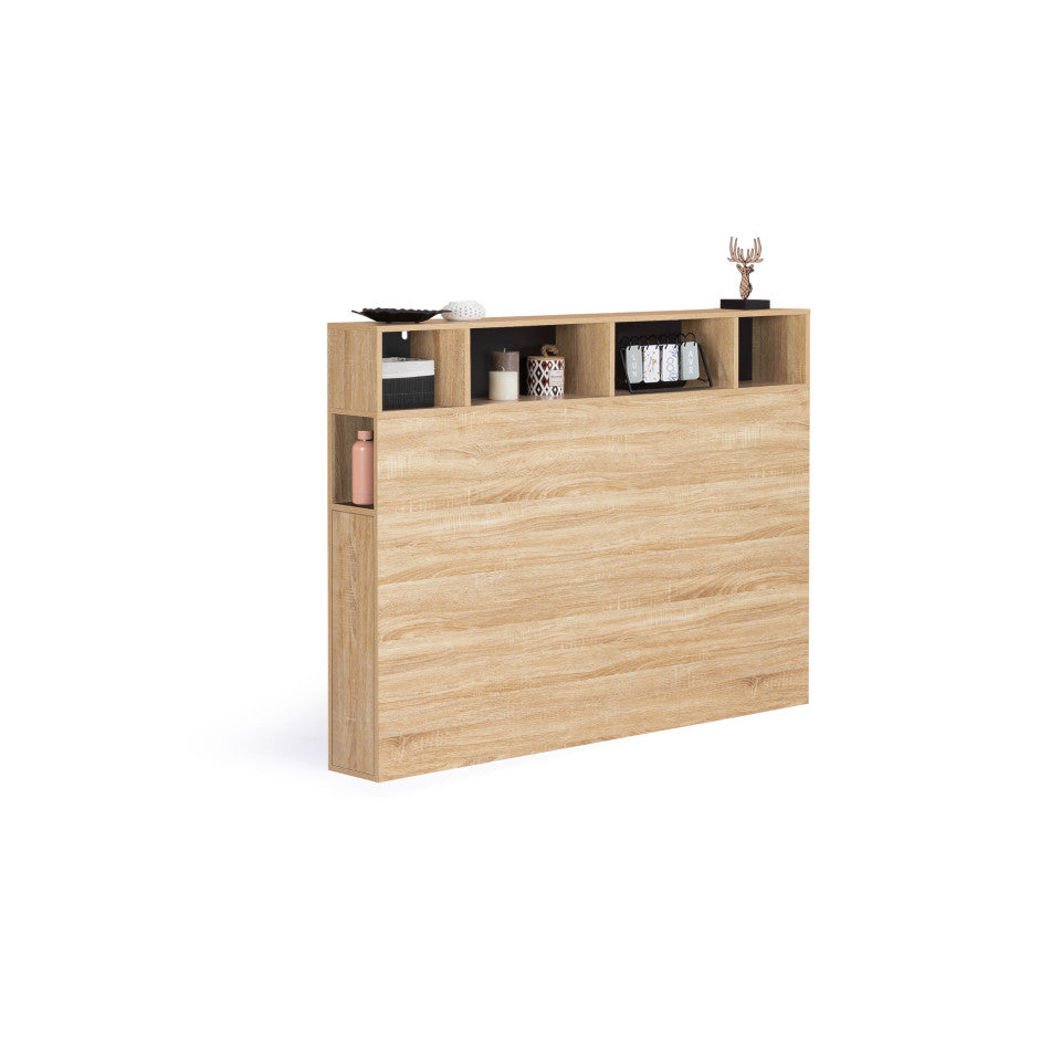 Tête de lit bois et noire avec rangements 145cm