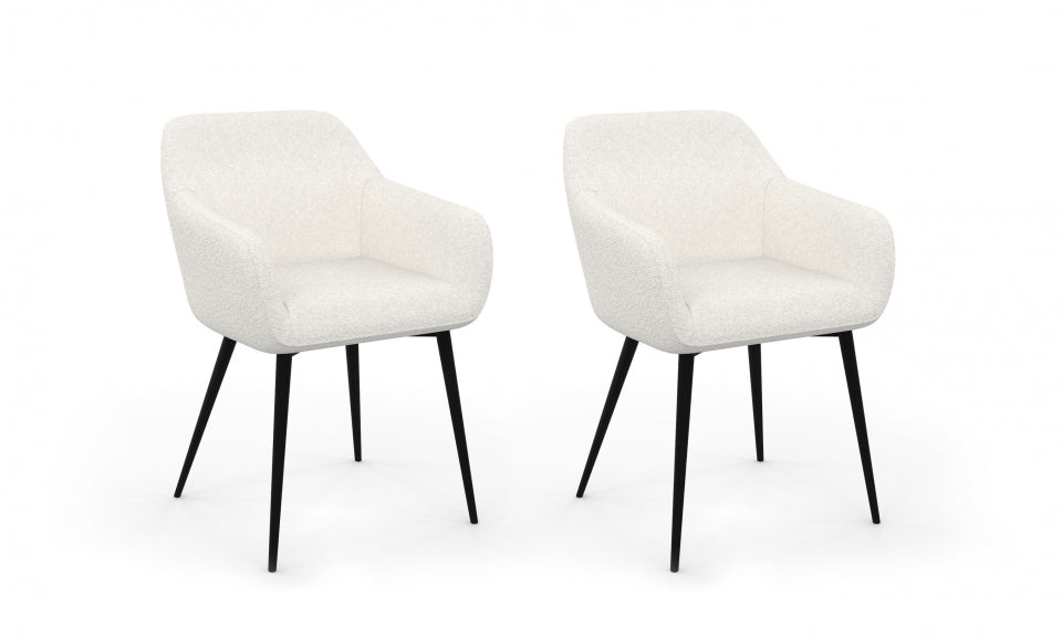 Chaises avec accoudoirs Louna en bouclette blanche et pieds métal - lot de 2