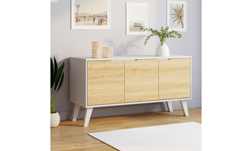 Buffet Vigo 3 portes blanc et bois L113cm