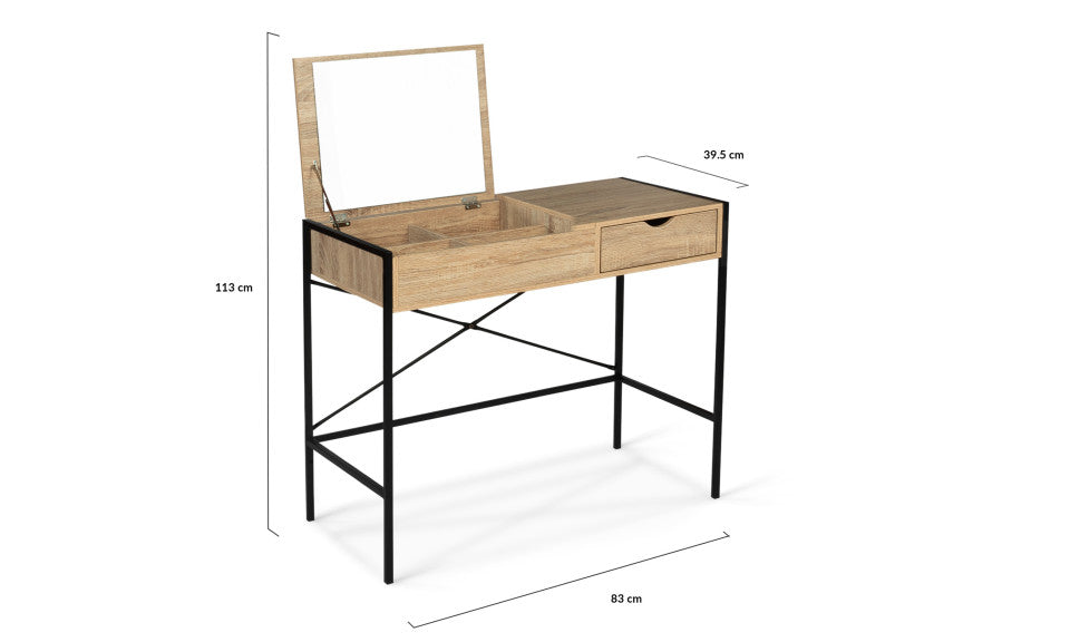 Coiffeuse industrielle Alana miroir rabattable avec tabouret