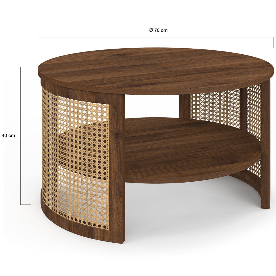 Table basse ronde Eve cannage effet noyer Ø70cm
