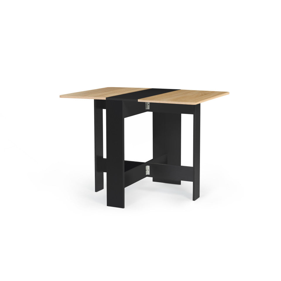 Table repas console pliable  plateau naturel et pieds noirs Edi