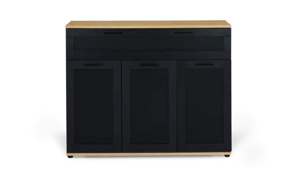 Buffet Marius 3 portes 1 tiroir noir et bois L100cm