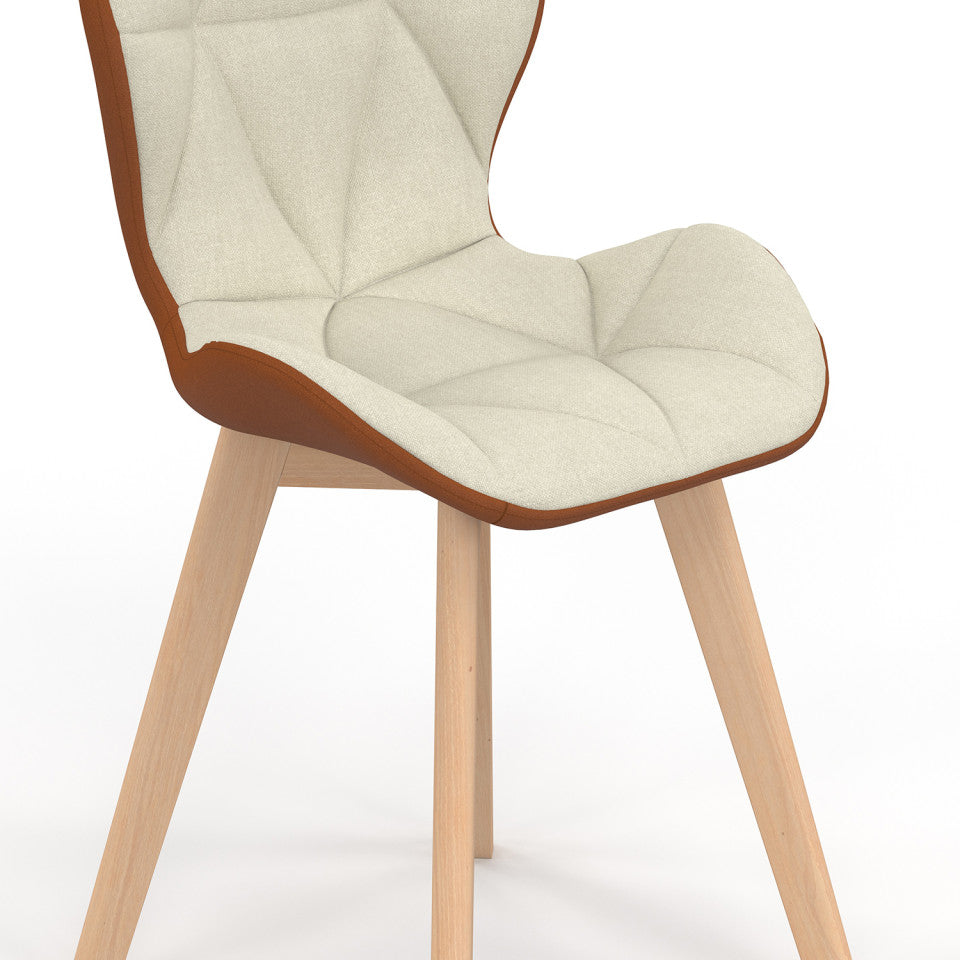 Chaises Gladys en tissu beige et camel et pieds bois - lot de 2
