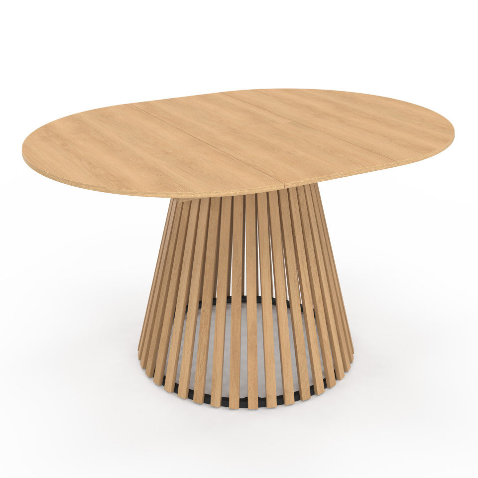 Table repas Camélia plateau rond extensible 110-150cm et pieds lattes