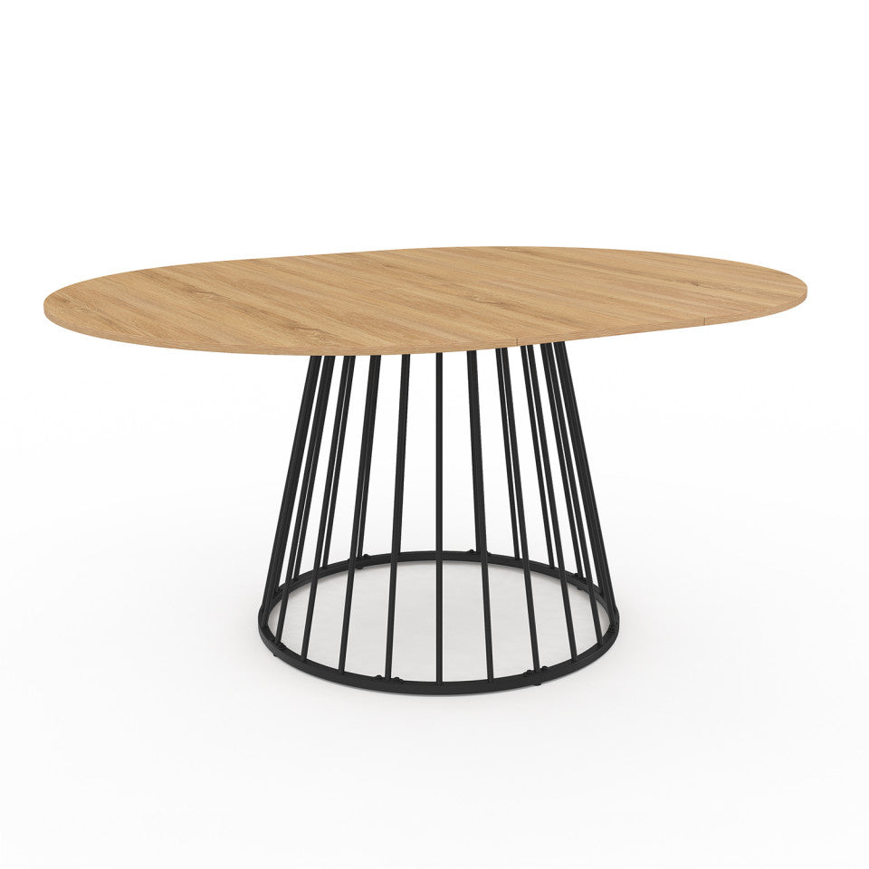 Table repas Adelle plateau rond extensible 110-150cm et pied filaire noir